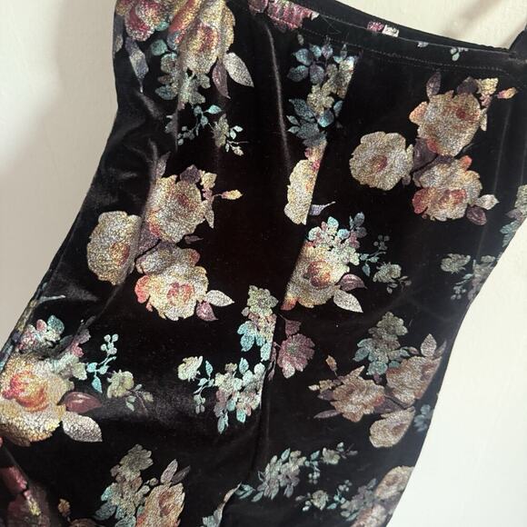 Rue 21 Y2K Black Velvet Metallic Floral Fairy Whimsygoth Bodycon Mini Dress S - Picture 4 of 7